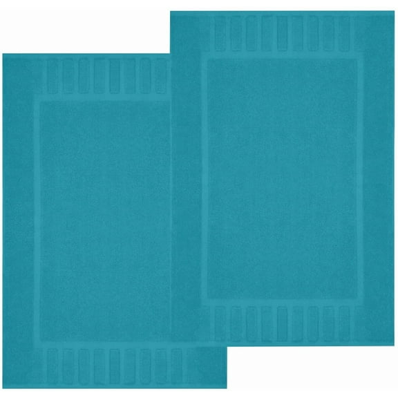 White Classic Luxury Bath Mat Towel Set, Absorbent Cotton Hotel Spa Shower/Bathtub Mats [Not a Bathroom Rug] 22x34, Aqua, 2 Pack