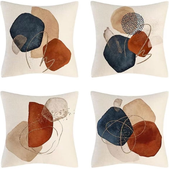 Pillow Covers 16x16 Set of 4 Farmhouse Boho Geometric Abstract Decorative Throw Pillow Covers Linen Cushion Covers for Sofa Couch Home Decor