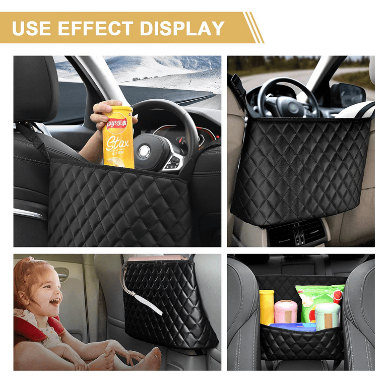 Car Net Pocket Handbag Holder Between Seats, Large Capacity Plaid Leather  Purse Holder and Multi-function Automotive Organizer and Storage for Car