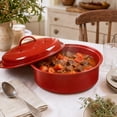 thumbnail image 4 of VAETTLO 8.7-inch Covered Round Roaster Red – 3lb Capacity Mini Roaster Enamel Steel Cookware, Dishwasher Safe, Even Heat Distribution for Poultry Meat Vegetables, 4 of 8