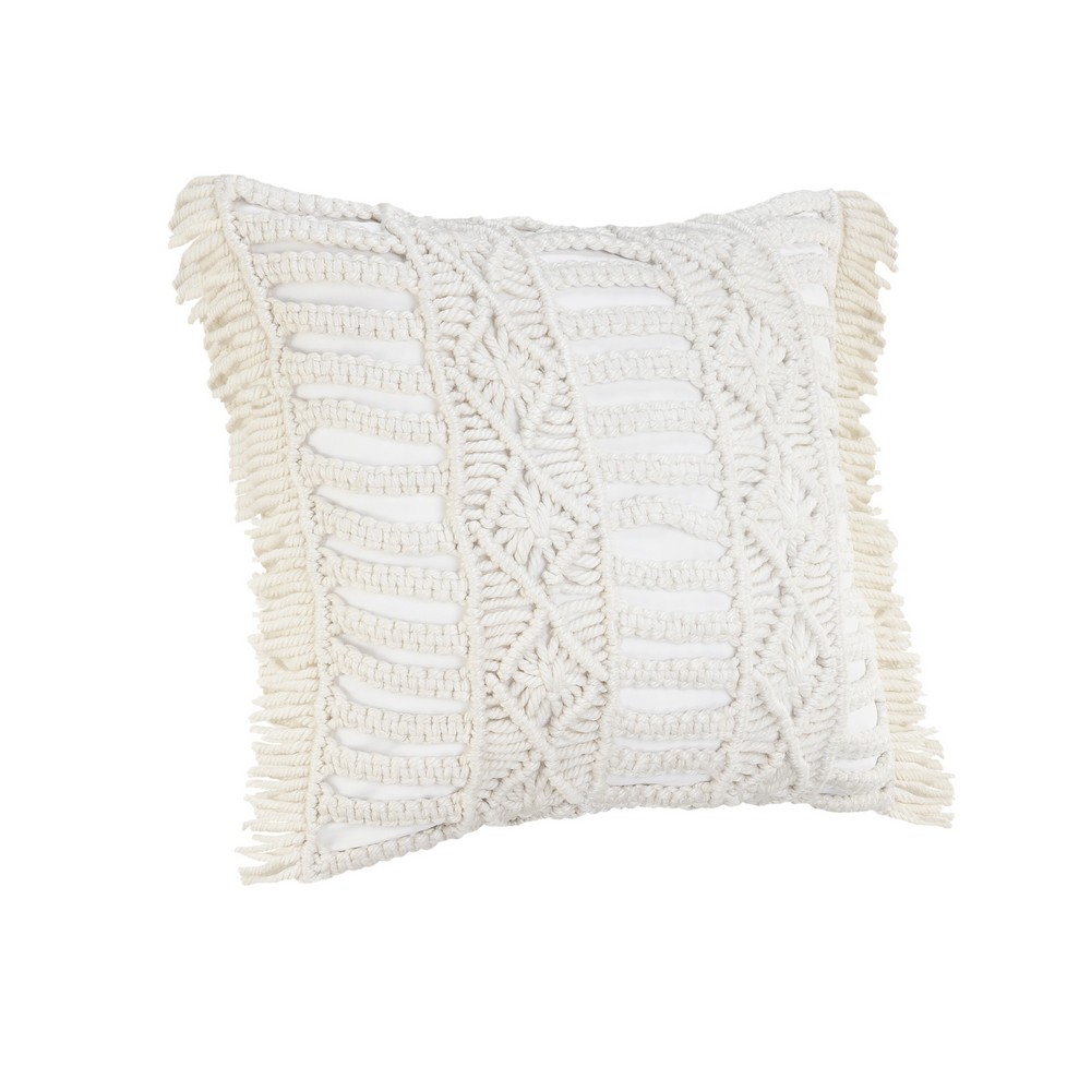 Ox Bay 24" x 24" Hand-Woven White Diamond Resistant Polyester Pillow Cover