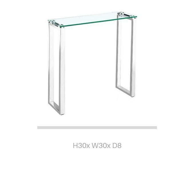 Gyna console table small 8x30 glass top with shiny legs