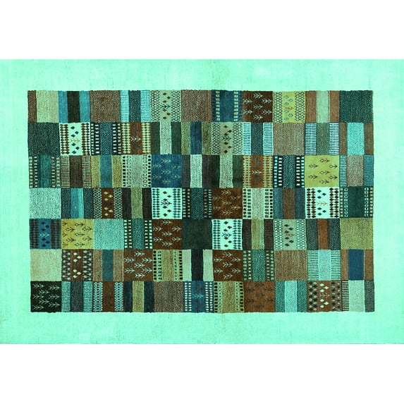 Ahgly Company Machine Washable Indoor Rectangle Solid Turquoise Blue Modern Area Rugs, 5' x 8'