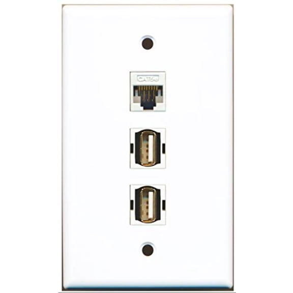 RiteAV - 2 Port USB A-A and 1 Port Cat5e Ethernet White Wall Plate