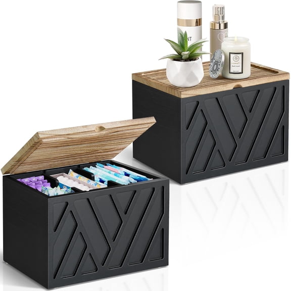 Soporte para tampones Jorkol para decoración de baño con tapa de madera, 2 unidades