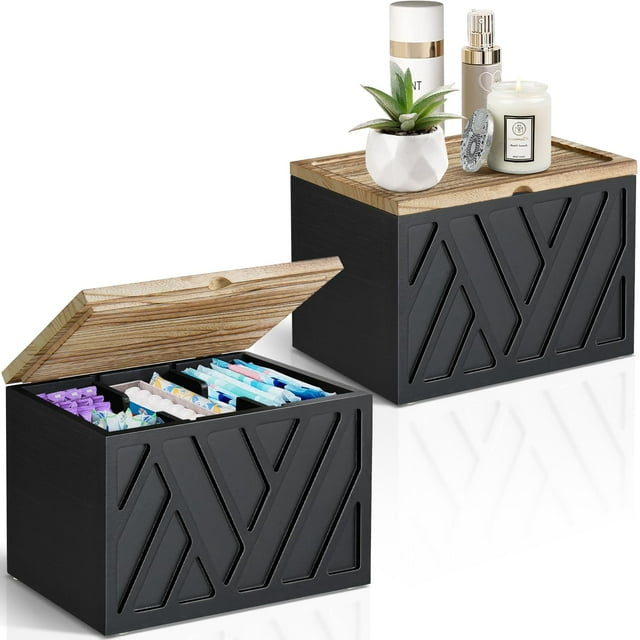 Soporte para tampones Jorkol para decoración de baño con tapa de madera, 2 unidades