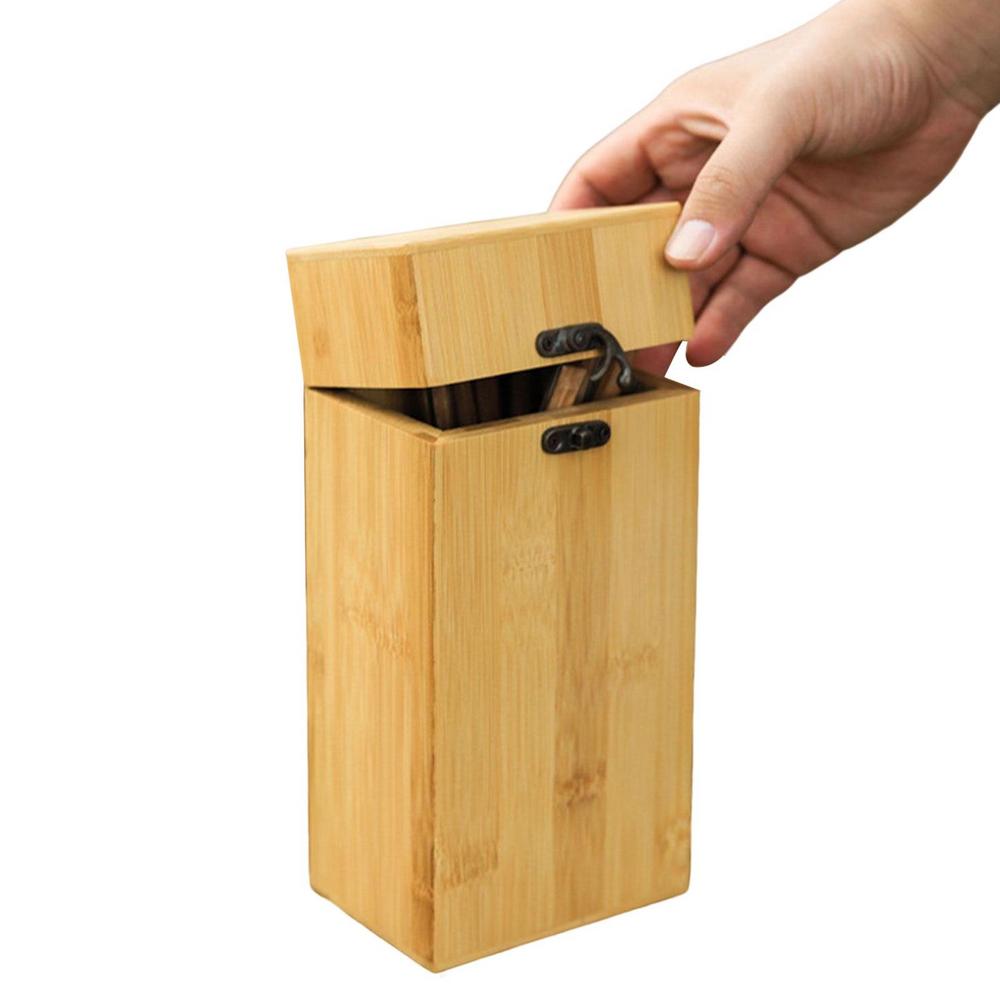 Laideyi Utensil Organizer Bamboo Flatware Storage Box with Lid Camping