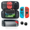 Nintendo Switch 5 items Starter Kit, by Insten Carrying Case EVA Hard Shell Cover + 3-pack LCD Film + Joy-Con Controller Skin [Left BLUE/Right RED] + Joy-Con Thumb Grip Stick Caps for Nintendo Switch