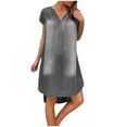 thumbnail image 1 of Fridja Robe d'Été Décontractée pour Femmes Col en V en Denim Robe Longue de Soirée Manches Courtes Robe Évasée, 1 of 7