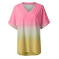 thumbnail image 6 of gakvbuo Summer Plus Size Summer Tops for Women Tops Dressy Casual Trendy V Neck T Shirts Rolled Short Sleeve Tie Dye Gradient Printed Side Split Blouse Tee, 6 of 7