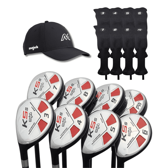 LEFT HANDED Senior Men's Majek Golf K5s Hybrids Club Set (3-PW)   Headcovers   Black Hat