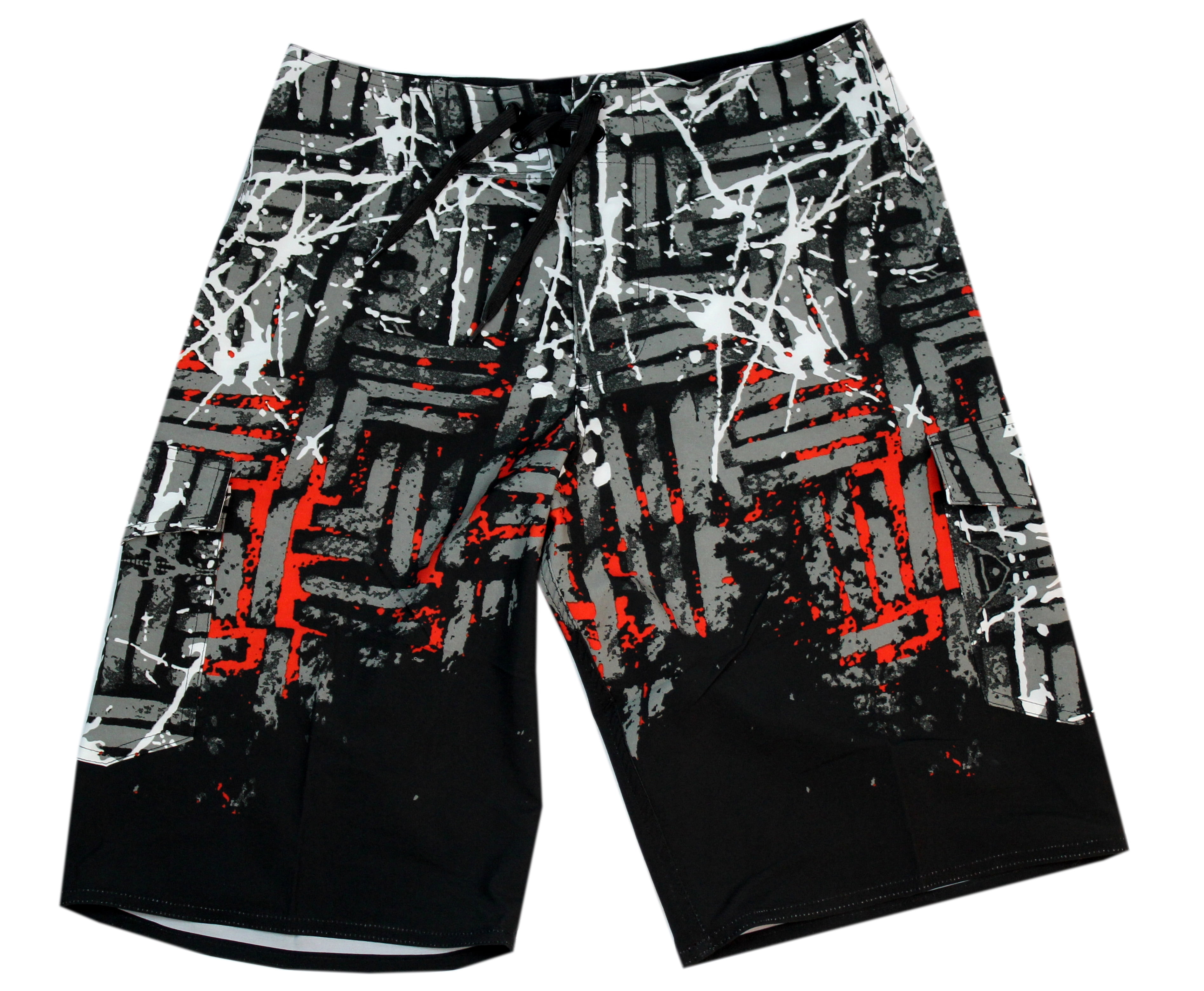 Men's Spandex Beach Wear Board Shorts with Pocket in Black Wild Print