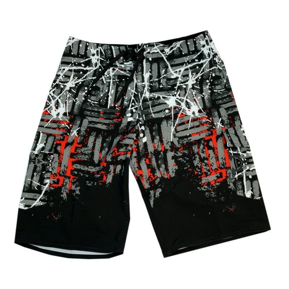 Men's Spandex Beach Wear Board Shorts with Pocket in Black Wild Print 38