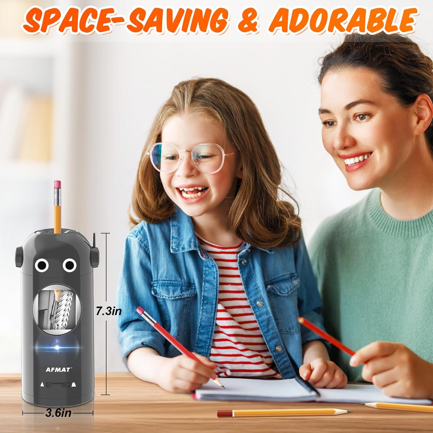 Electric Pencil Sharpener for Colored Pencils 7-11.5mm, Fully Automatic Robot Pencil Sharpener, Auto in & Out, Rechargeable Hands-Free for Classroom/Home/Office, Battery Operated, PSX5RB, Gray
