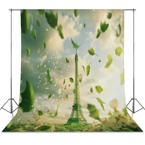Blossoming Paris Eiffel Tower Spring Wall Backdrop Background Floral Backdrops 5x7FT