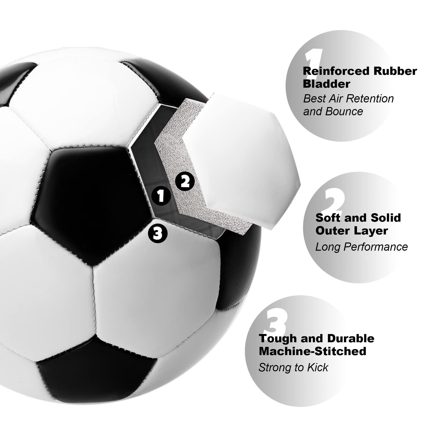 Durable Size 3 Soccer Ball with Pump Included, Deflated Indoor Outdoor Soccer Ball for Youth, Boys, Girls & All Ages