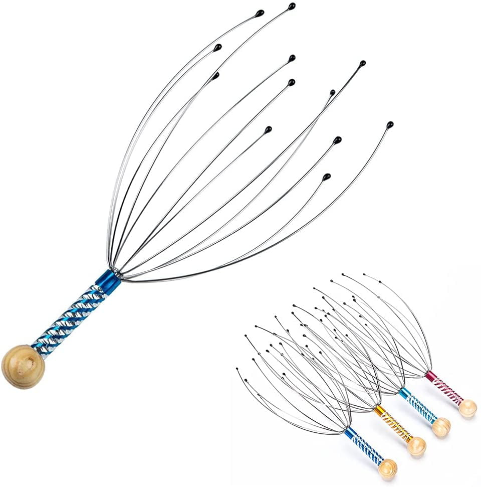 1 Pack Manual Scalp Massage Claws, Wooden Handles, Steel Wire Head