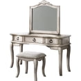 thumbnail image 6 of Contemporary Retro Vanity Set with Stool Antique White Wooden Bedroom Mirror w Floral Mold Cushion Stool 1pc Vanity, 6 of 8