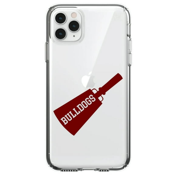 DistinctInk Clear Shockproof Hybrid Case for iPhone 13 PRO (6.1" Screen) - TPU Bumper, Acrylic Back, Tempered Glass Screen Protector - Bulldogs Cowbell - Maroon, Gray