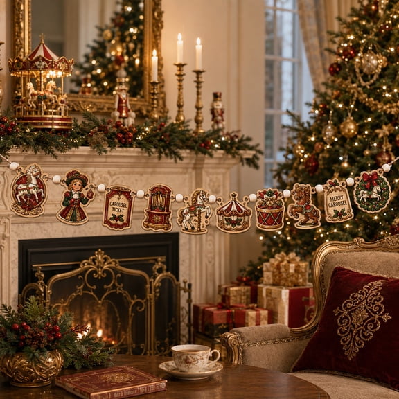 Royal Christmas Carousel Wooden Ornament Garland Party Mantel Decor