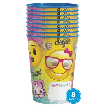Emoji Faces Plastic 16oz Stadium Cup Party Favors, 8 Count