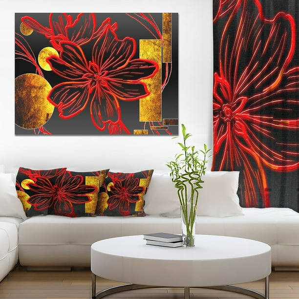 Abstrait Rouge Peinture de Fleurs - Grande Toile Florale Art Imprimer