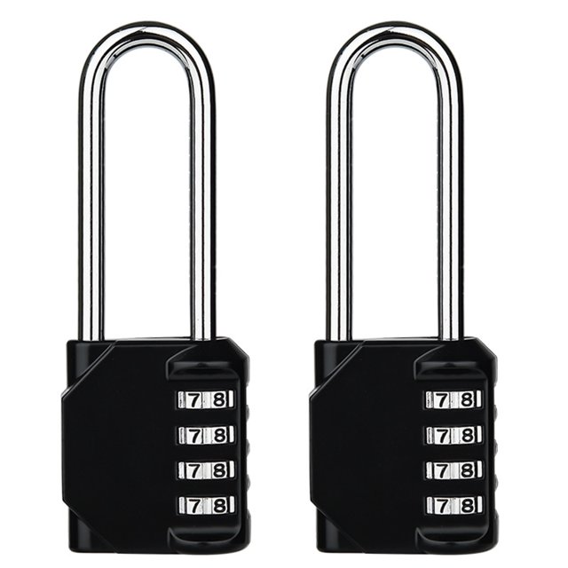 Candado de combinación, (grillete largo, paquete de 2, negro) Candado de combinación de 4 dígitos para casillero deportivo de gimnasio escolar, cerca, caja de herramientas, estuche