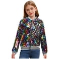 thumbnail image 3 of Mufeng Kids Girl's Sequin Baseball Jacket Long Sleeve Full-zip Bomber Jacket Glitter Coat Hip Hop Outfits Colorful 6, 3 of 7