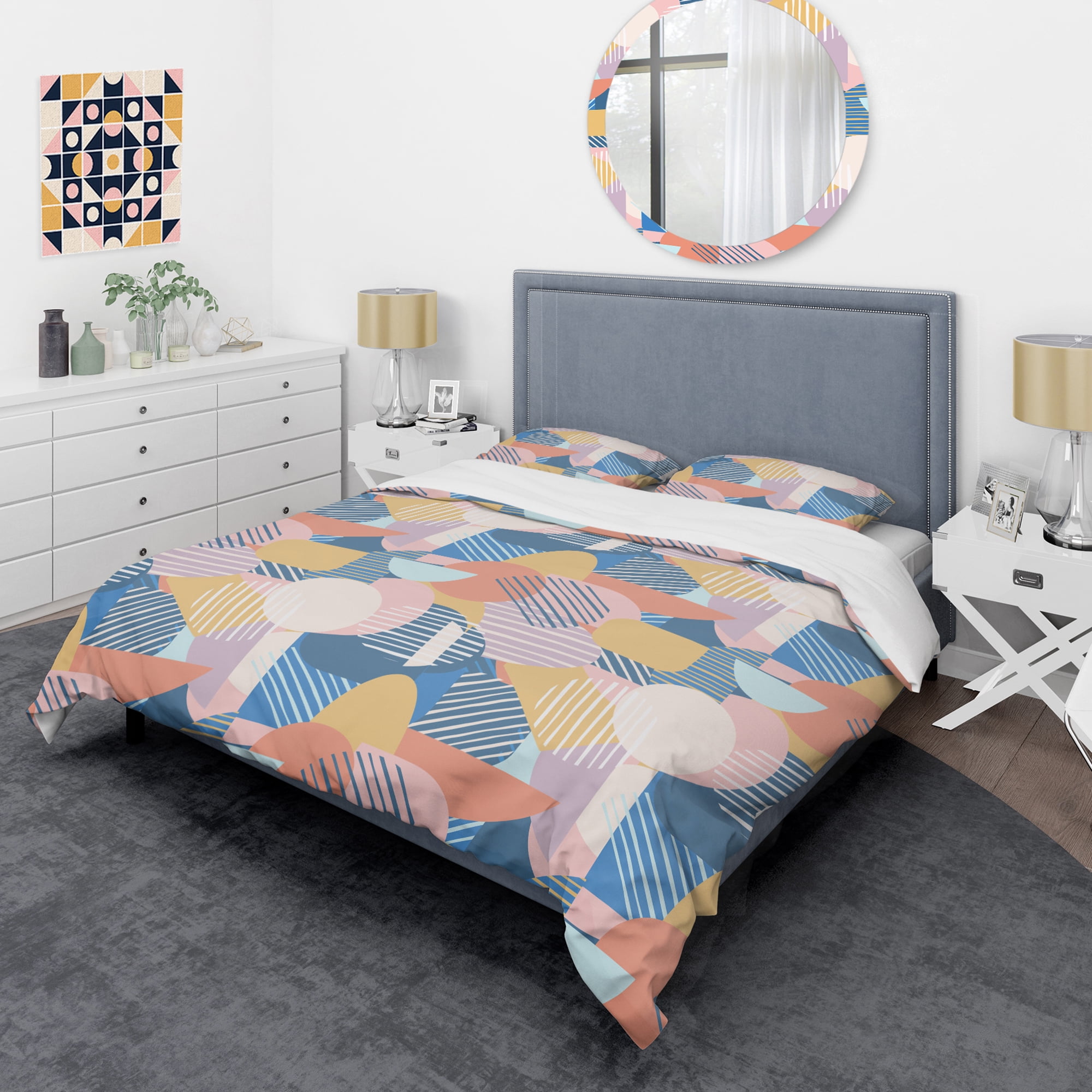 Designart 'Trendy Contemporary Geometry Shapes Pattern' Mid-Century Modern Duvet Cover Set