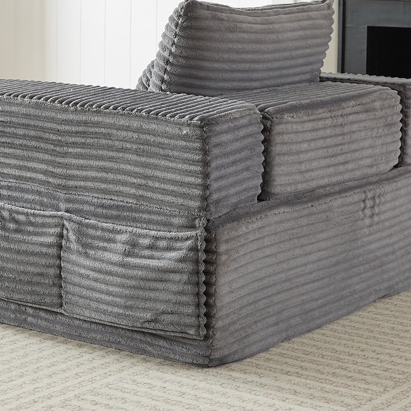 Single-Seater Upholstered Lazy Sofa, Floor Lounge Chair with Back Cushion & Throw Pillow, Oversized Chaise Lounge with Pockets