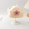 thumbnail image 4 of Girls Winter Hat Flower Decor Knitted Elastic Anti-slip Children Painter Cap Photo Prop Daily Outdoor Travel School Shopping Headwear, 4 of 8