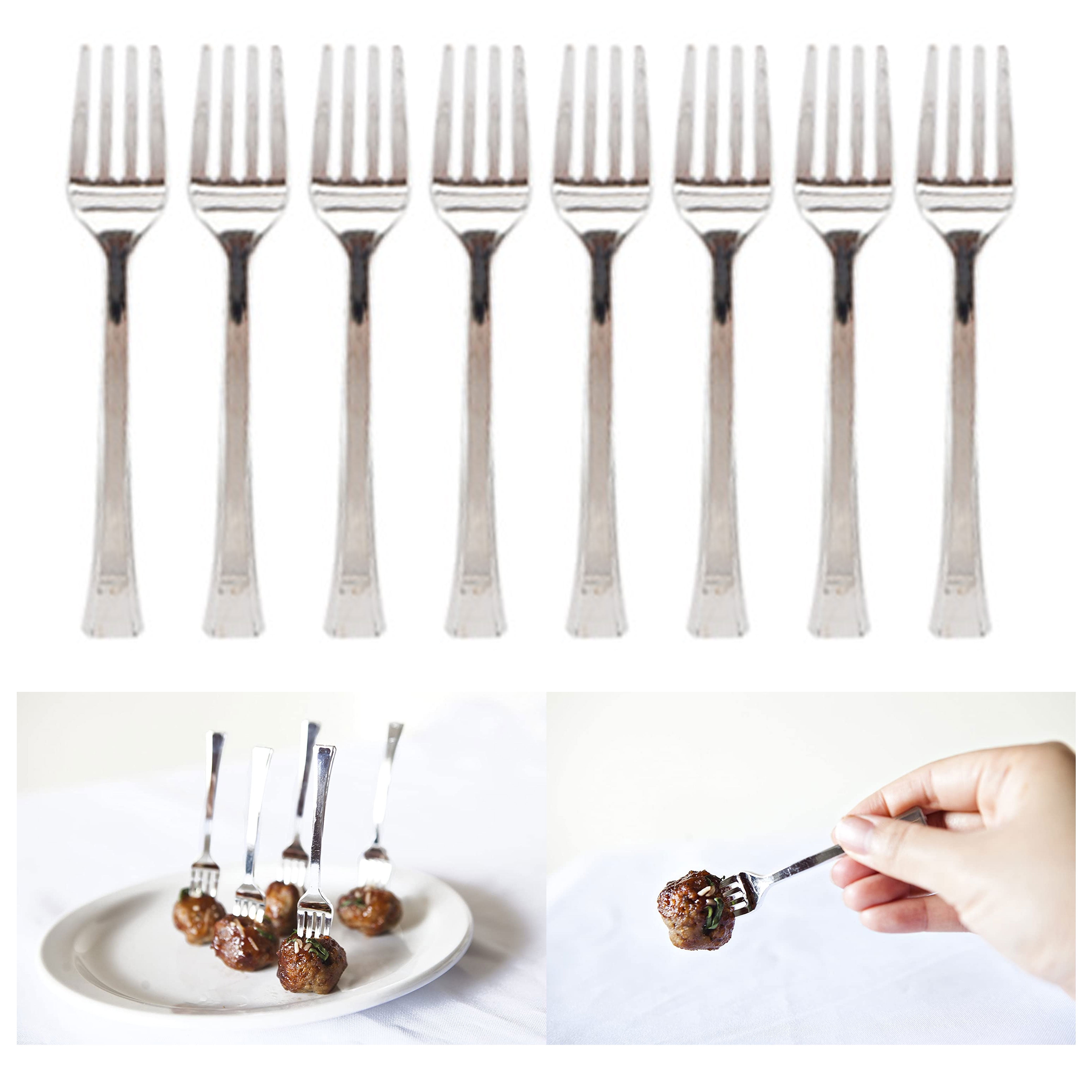 80 Mini Dessert Forks Short Silver Disposable Appetizer Utensils Party