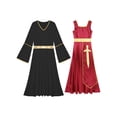 thumbnail image 3 of Hansber Women Praise Dance Dress 2-Piece Liturgical Worship Dance Outfits Lyrical Dress with Tunic Gowns Burgundy&Black L, 3 of 6