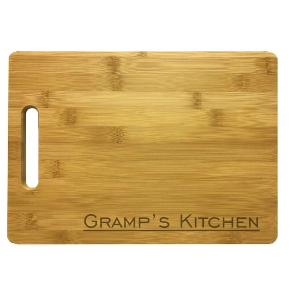 PrecisionNC Grandpa Cooking Gifts Gramp's Kitchen Engraved Large Sized Natural Wood Cutting Board Bamboo