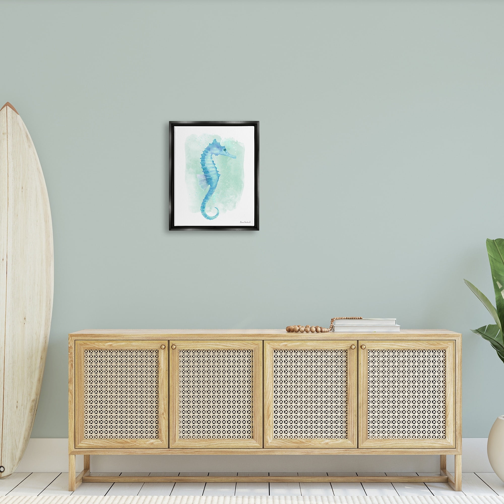 Stupell Industries Blue Seahorse Aquatic Life Subtle Ocean Painting Painting Metallic Gold Floating Framed Canvas Print Wall Art, Design by Diane Neukirch