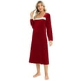thumbnail image 3 of WBQ Women's Velvet Nightgowns Long Sleeve Square Neck Nightdress Vintage Sleepwear Nightshirt Elegant Pajama Dress Long Sleepshirts Ladies Lightweight Lounge Dress, S-2XL, 3 of 5