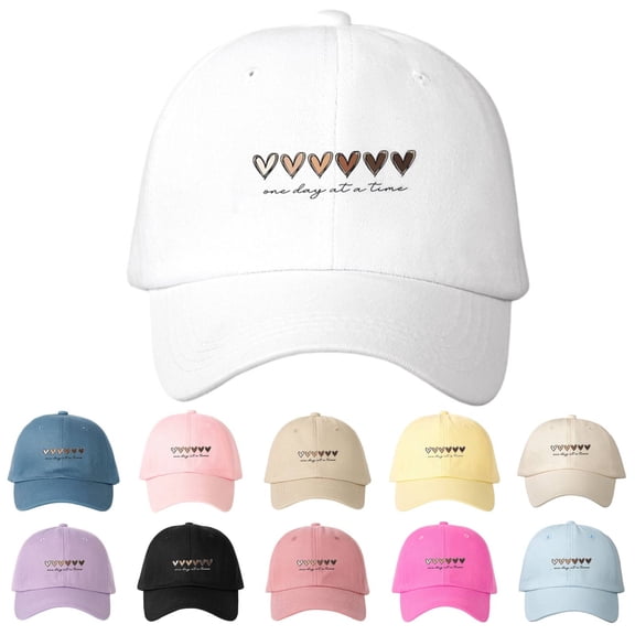 Helii Womens Cotton Baseball Cap – Heart Embroidered Adjustable Dad Hat, Unstructured Low Profile Cap with One Day at a Time Quote, Cute Outdoor Travel Sun Hat for Women Black,One Size