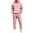 thumbnail image 5 of Jerdar Men Casual Pullover Hooded Sports Solid Long Sleeve Trousers Two-Piece Elastic Waist Patchwork Trousers Tracksuit Soft Sweatshirt Set, 5 of 9