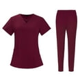 thumbnail image 2 of Scrub Set SPA Scrubs 62cm-86cm Elastic Waist Fashion Top Pants Breathable Soft Working Uniform Workwear Scrubs for Yoga Jogger Doctors Nurse Red Color L, 2 of 10
