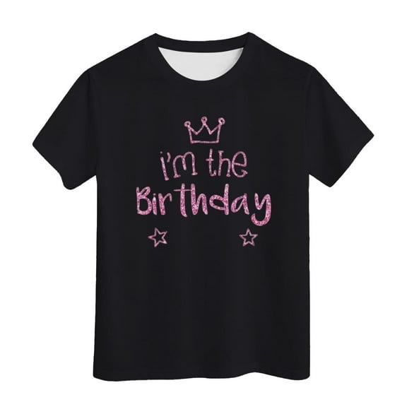 Hienoo Toddler Girls Birthday T Shirt Letter Print Short Sleeve Crewneck T-Shirt Tee Top