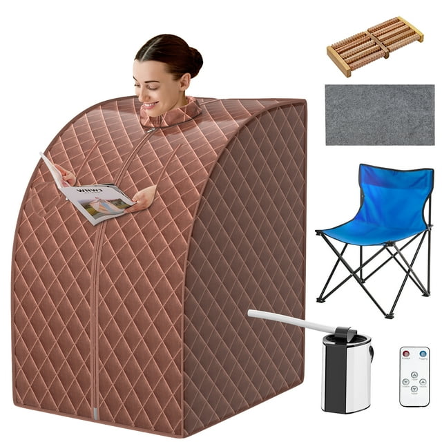 Costway Sauna à Vapeur Portable avec Température Réglable à 9 Vitesses et Boîte à Herbes Café