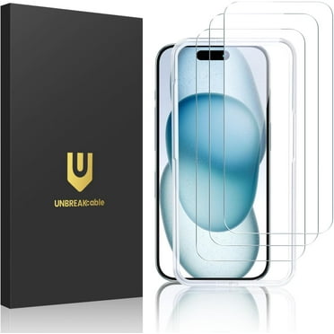 UNBREAKcable 3-Pack Screen Protector for iPhone 15, Double Shatterproof Tempered Glass [Easy Installation Frame] [9H Hardness] [99.99% HD Clear] [Case Friendly] for iPhone 6.1 inch