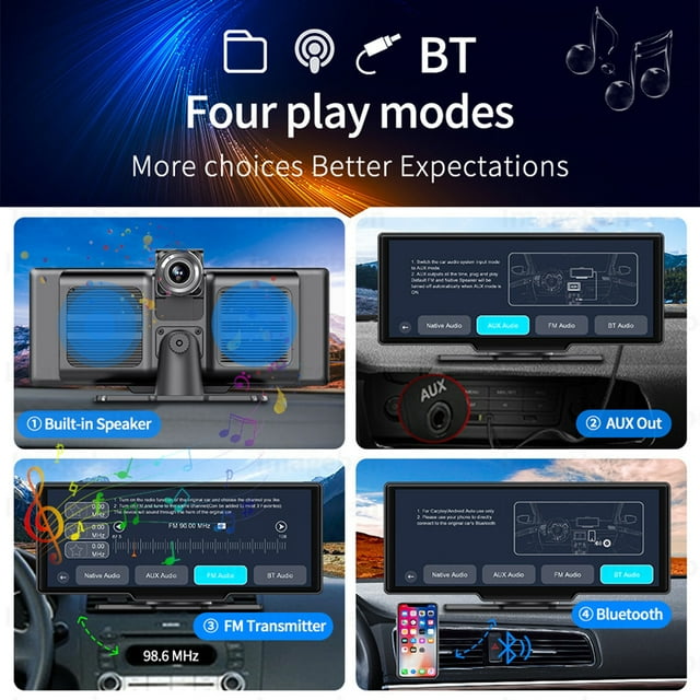 maskred ABS Portable 10.26Inch HD IPS Touchscreen Car Stereo Radio Monitor Car-play Wireless Android Auto Wireless Convenient 64GB