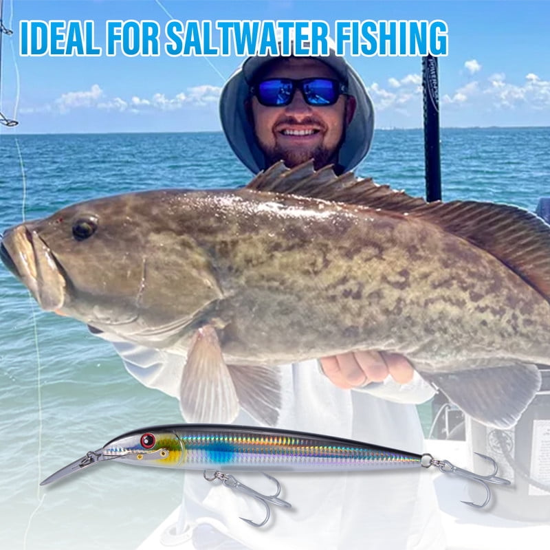 Dr.Fish Deep Diving Trolling Lures 13-20ft Saltwater Hard Fishing Lures 7.3" Deep Diving Jerkbait VMC Treble Hooks Pencil Twitch Bait Heavy Duty Offshore Plugs Striper Mackerel Tuna