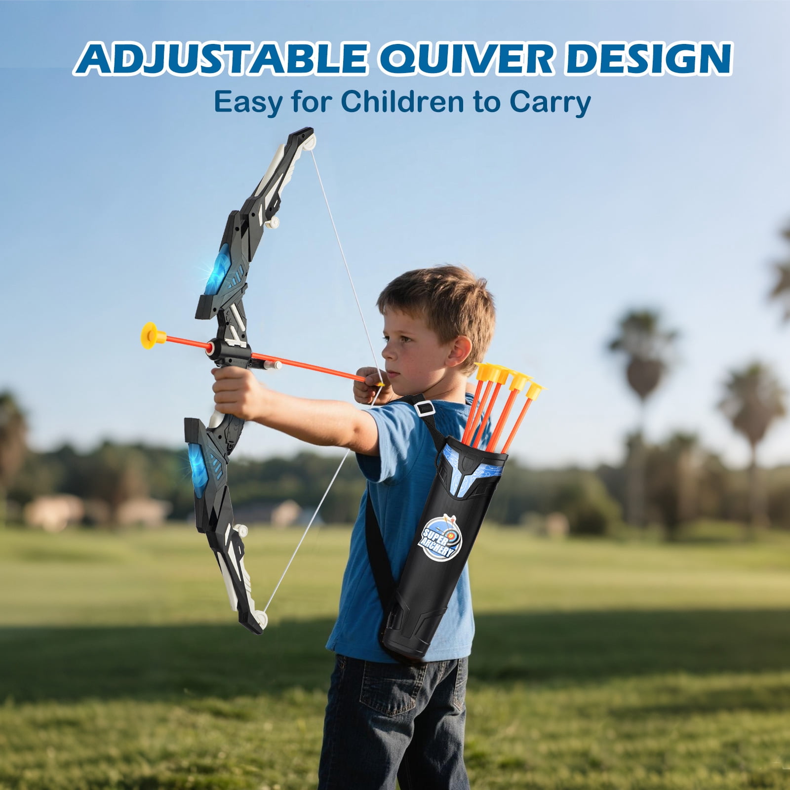 LED Standing Target Archery Set with Bow & Arrows for Kids 4-12 Years Old, Outdoor Sports Toy Boys & Girls (Blue/Green)