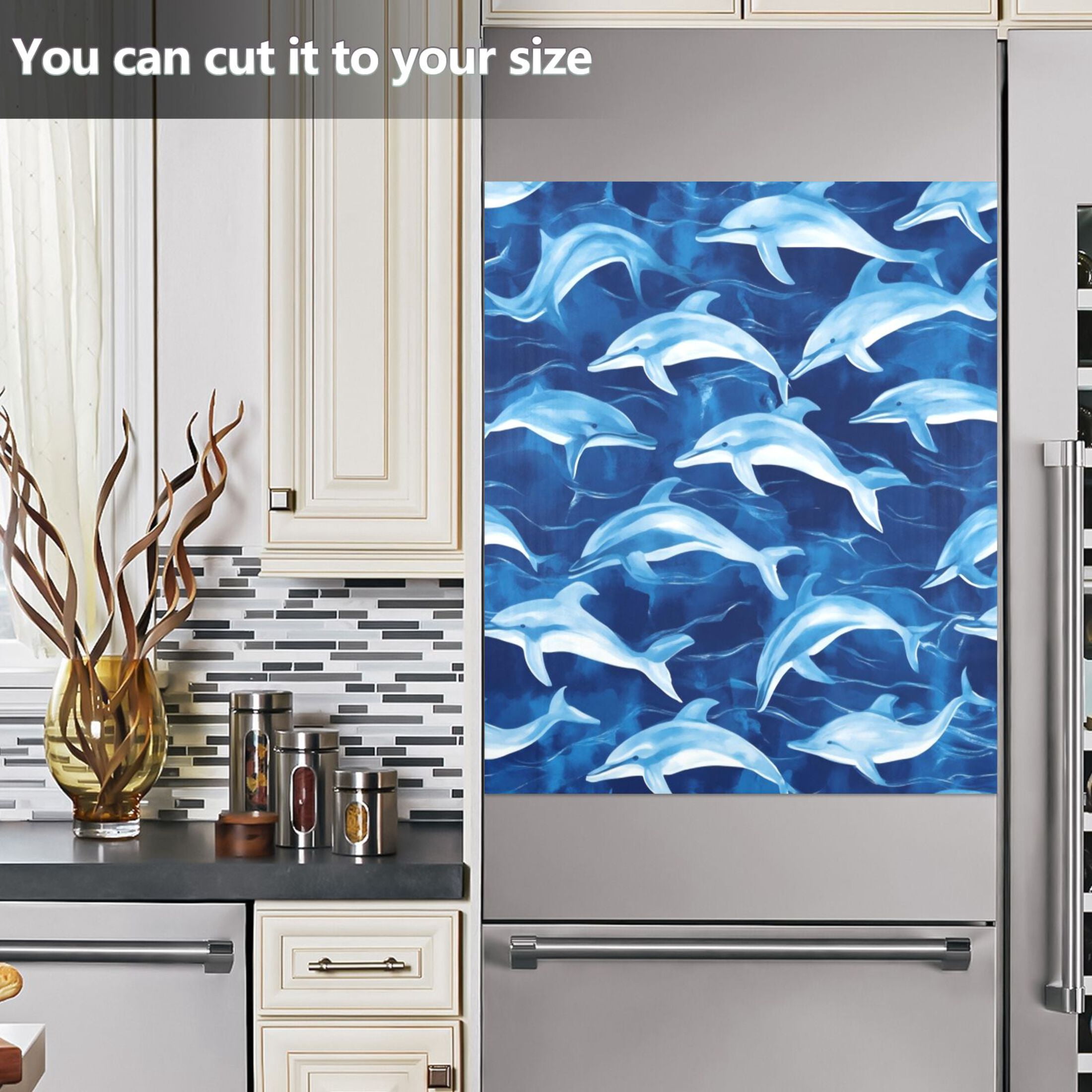 Dishwasher Magnetic Sticker 23x26 Inch Refrigerator Magnetic Sticker Washing Machine Magnetic Sticker Kitchen Panel Magnetic Sticker Home Decor Blue Dolphin Cute