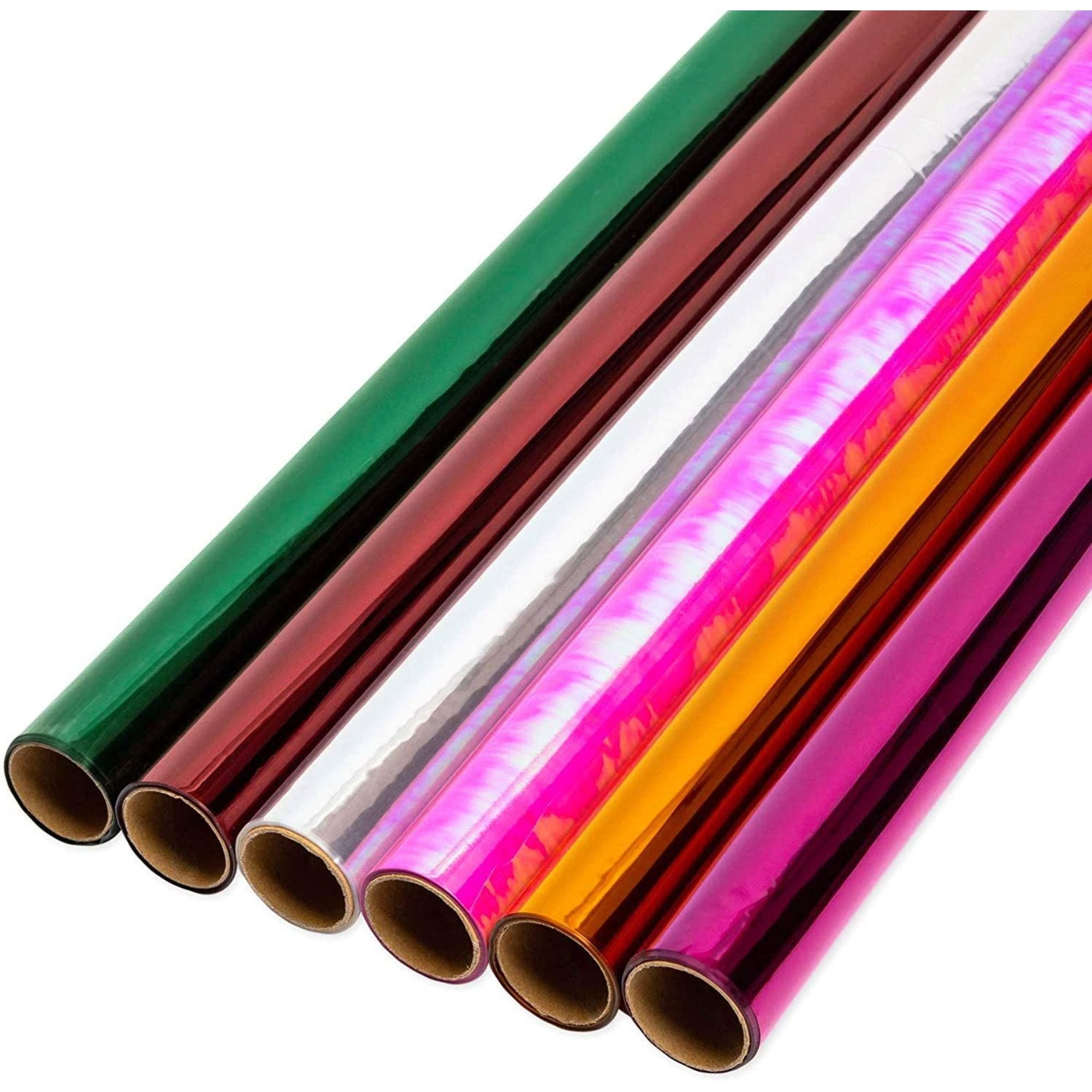 Clear Cellophane Gift Wrapping Paper Roll, 6 Colors, 17" x 10ft, 6 Pack