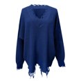 thumbnail image 5 of Lilgiuy Women's V-Neck Off Shoulder Loose Pullover Sweater Women's Loose Knit Sweater Irregular Sweater Blue for 2022, 5 of 5
