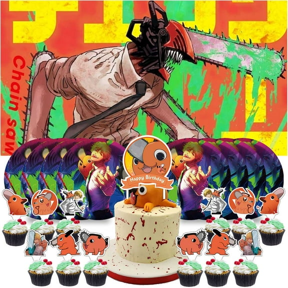 Chainsaw Man Birthday Supplies Plates Decorations Decor Backdrop Banner Cake Topper Fans