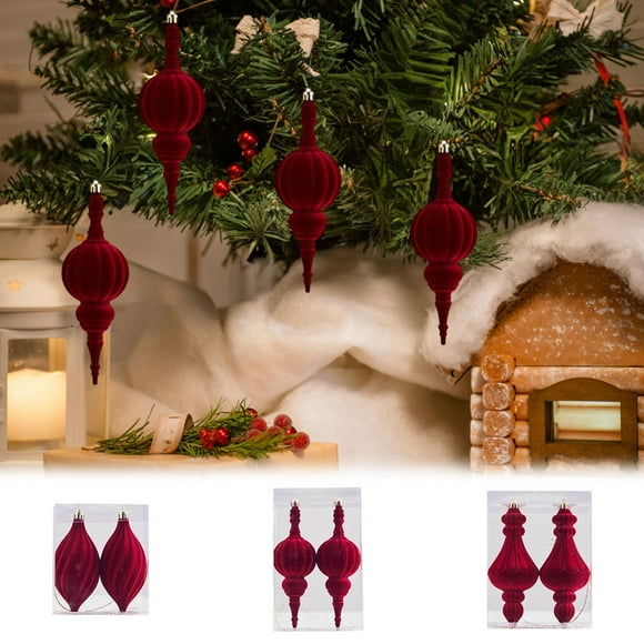 Adorno Navideño de Terciopelo Burdeos, Juego de 2 Bolas Decorativas Cónicas | Decoración Colgante Navideña Estilo Vintage con Efecto Aterciopelado | Bolas de Terciopelo Rojo de 16 X 13 Cm | Decoració